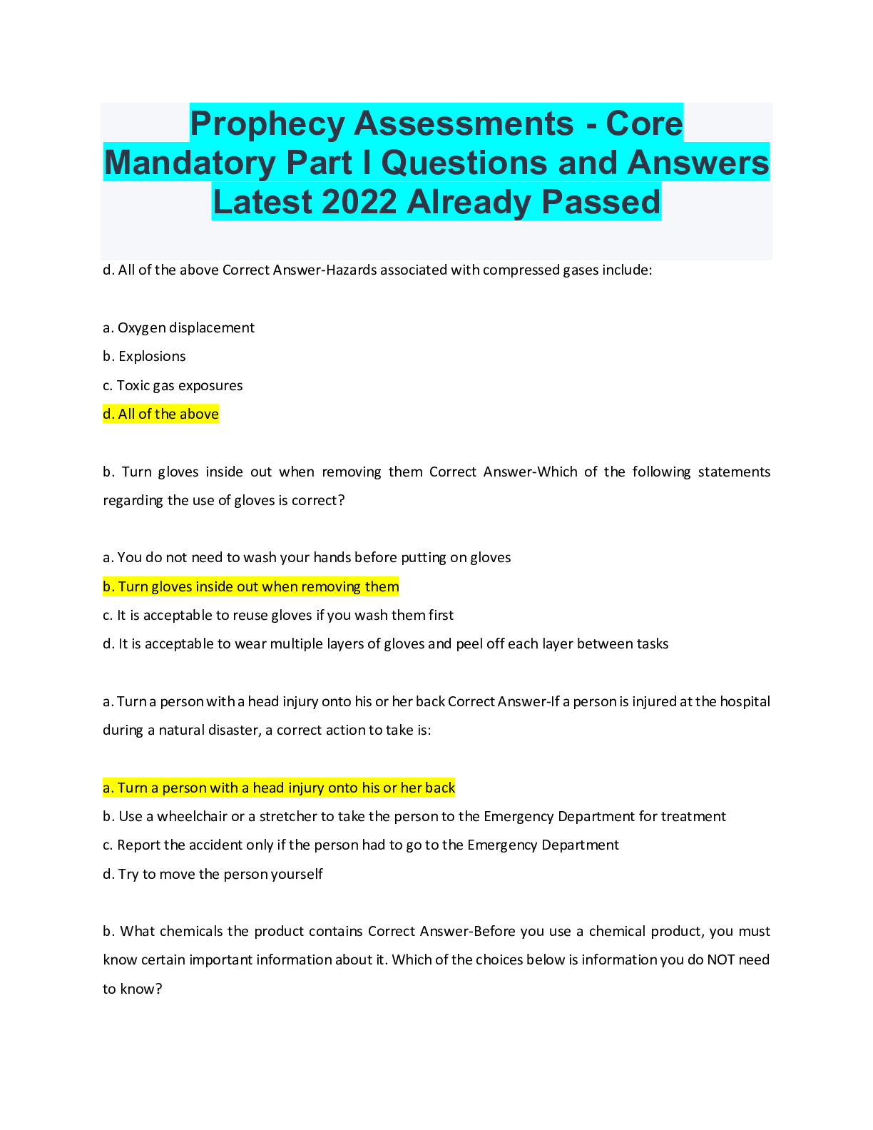Prophecy Assessments Core Mandatory Part I Questions and Answers